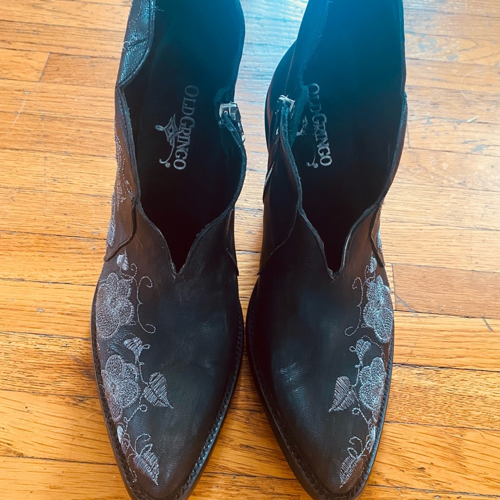 Old Gringo Black and Silver Floral Ankle Boots